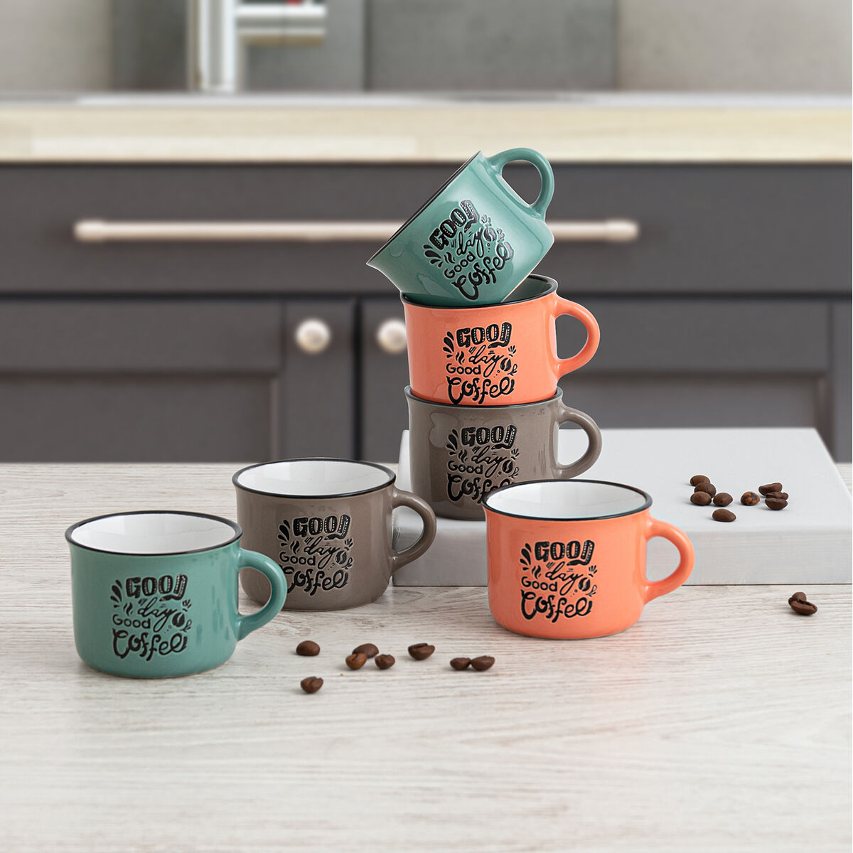 Koppset Quid Frappe Deco Keramik 80 ml Multicolour